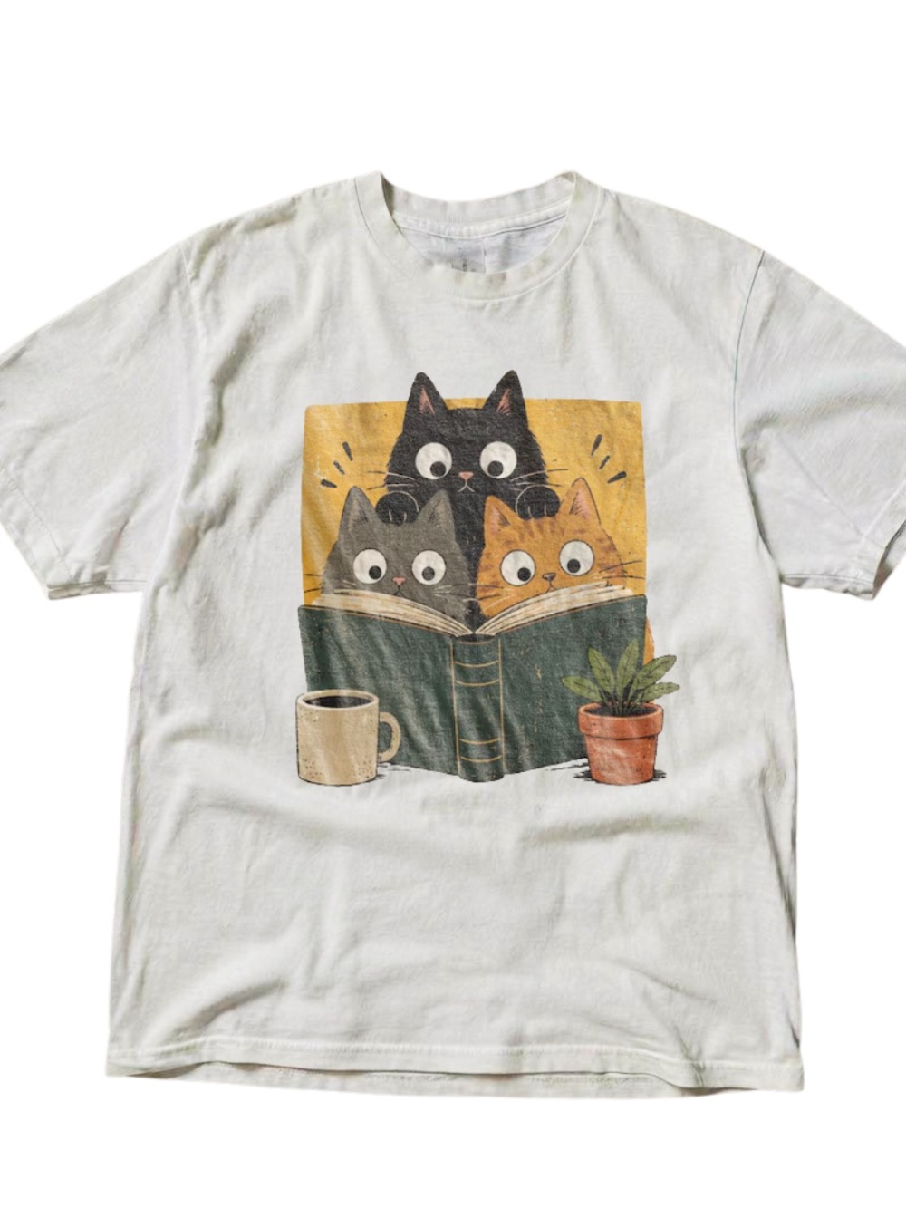 Gildan White Cat Trio Reading Graphic Tee